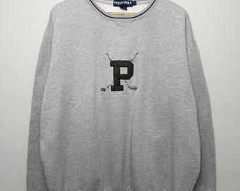 Vintage Polo Golf Ralph Lauren Heather Gray Sweatshirt – Varsity P Patch 90s Crewneck