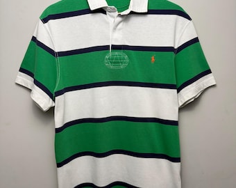 Vintage Polo Ralph Lauren Rugby Shirt: Green White Stripe, Custom Fit Medium
