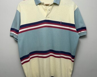 Vintage Polo Ralph Lauren Striped Polo Shirt | Seafoam Blue Cotton Rugby Style