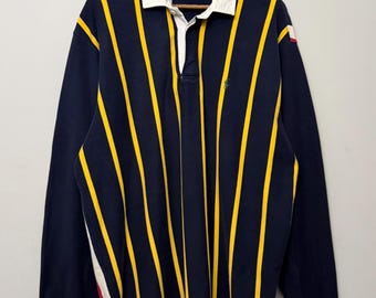 Vintage 90s Polo Ralph Lauren Rugby Shirt XL Y2K Vertical Stripe Heavyweight Ivy Prep