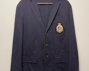 Vintage Polo Ralph Lauren Bleeker Blazer 42R Navy Cotton Crest Jacket Ivy Prep