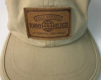 Vintage Tommy Hilfiger Field Reporter Canvas Field Cap Made USA Leather Strap Heritage Mountaineering Safari Hat