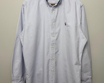 Ralph Lauren Classic Fit Blue Stripe Oxford Shirt: Embroidered Pony Logo