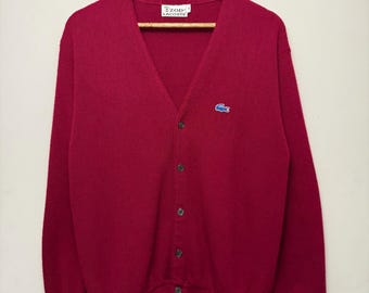 Vintage IZOD Lacoste Maroon Cardigan Sweater | Men's Medium, 70s 80s Ivy Prep