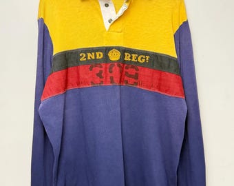 Polo Ralph Lauren Rugby Shirt XL: Colorblock, Union Jack Back Patch, 2ND Regt 303
