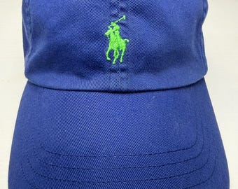Vintage Polo Ralph Lauren Leather Strapback Hat Blue Green Pony Baseball Cap Adjustable Dad Hat Preppy Ivy Classic Unisex