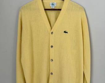 Vintage IZOD Lacoste Strickjacke - Weicher Gelber USA-Strick - Herrengröße L