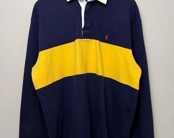 Vintage Polo Ralph Lauren Rugby Shirt: Navy Yellow Colorblock, Size Large, 90s Ivy Style