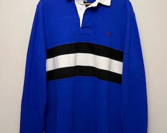 Vintage Polo Ralph Lauren Rugby Shirt | Y2K Blue Heavyweight Fleece Pullover