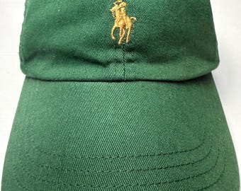 Vintage Polo Ralph Lauren Leather Strapback Hat Green Brown Pony Baseball Cap Adjustable Dad Hat Preppy Ivy Golf Unisex