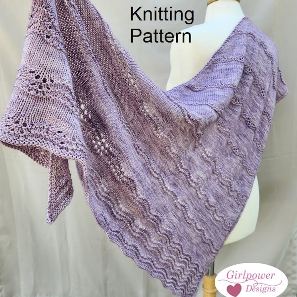 Ripple Lace Shawl Knitting Pattern Corner Side Construction, DK Yarn, Elegant Scallop Design Triangle Wrap