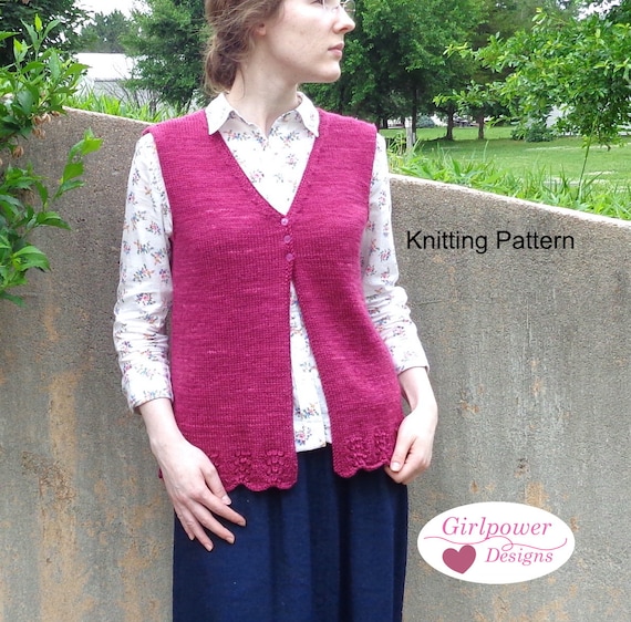 Scallop Hem Vest Knitting Pattern, Sleeveless Sweater, Summer Cardigan,  Aline Shape, DK Yarn, Womens XXS-3X 