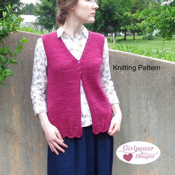 Scallop Hem Vest Knitting Pattern, Sleeveless Sweater, Summer Cardigan, Aline Shape, DK Yarn, Womens XXS-3X