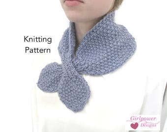 Cozy Ascot Scarf, Knitting Pattern, Quick & Easy, Chunky Yarn, Neck Warmer, Pull Though Bow Scarf, Seed Stitch