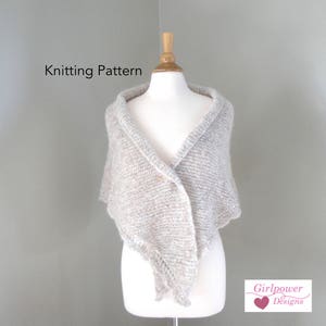 Easy Knit Shawl Pattern, Side to Side Shawl with Scallop Lace Edge, Chunky Yarn, Triangle Wrap, Prayer Shawl, Garter Stitch