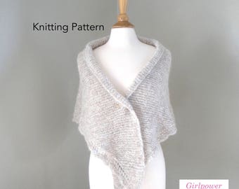 Easy Knit Shawl Pattern, Side to Side Shawl with Scallop Lace Edge, Chunky Yarn, Triangle Wrap, Prayer Shawl, Garter Stitch