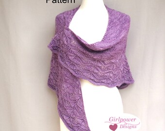 Shawl Knitting Pattern, Star Knots Gingko Leaf Scallop Border, Sport Dk Weight Yarn, Elegant Shoulder Wrap