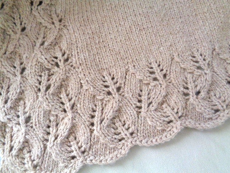 Baby Blanket Knitting Pattern, Leaf Border, Lace Pattern, Worsted Aran Yarn, Unisex Girl Boy, Nature Theme Nursery, 3 Sizes immagine 3