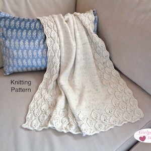 Leaf Border Baby Blanket Knitting Pattern, Worsted Aran Yarn, Unisex Girl Boy, Nature Theme Nursery Shower Gift, 4 Sizes