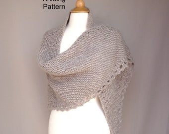 Garter Stitch Shawl with Lace Edging, Knitting Pattern, Worsted Chunky Yarn, Shoulder Wrap, Prayer Comfort