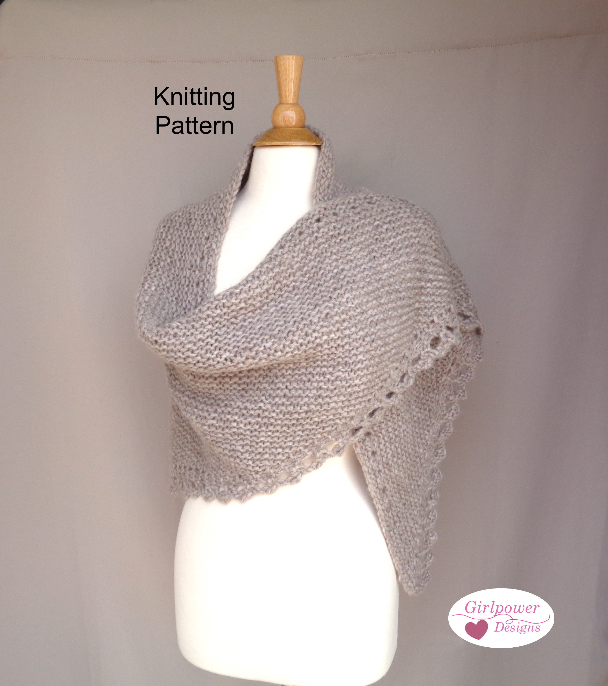 Garter Stitch Shawl With Lace Edging, Knitting Pattern