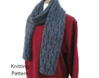 Stormy Billows Scarf Knitting Pattern, Men or Women, Undulating Cables, Knit & Purl Ribs, Worsted Yarn