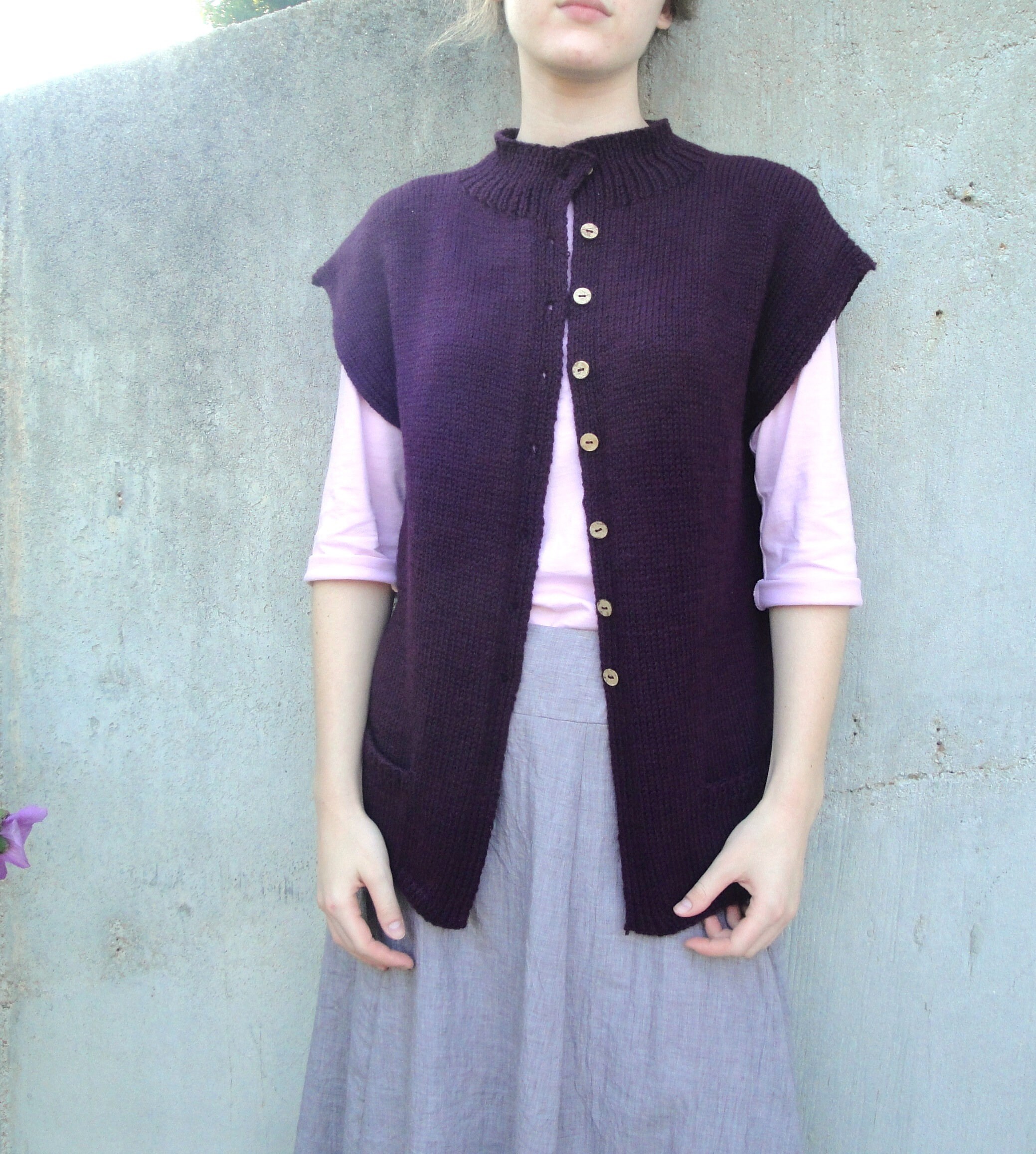 Funnel Neck Vest PDF Knitting Pattern Short Sleeve Cardigan Etsy