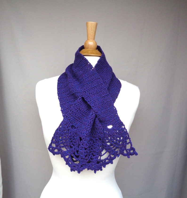 Crochet Pattern, Keyhole Scarf with Lacy Edging, DK Weight Yarn, Pull Through Scarf, Frilly Neck Scarf, Easy Intermediate Skill image 9