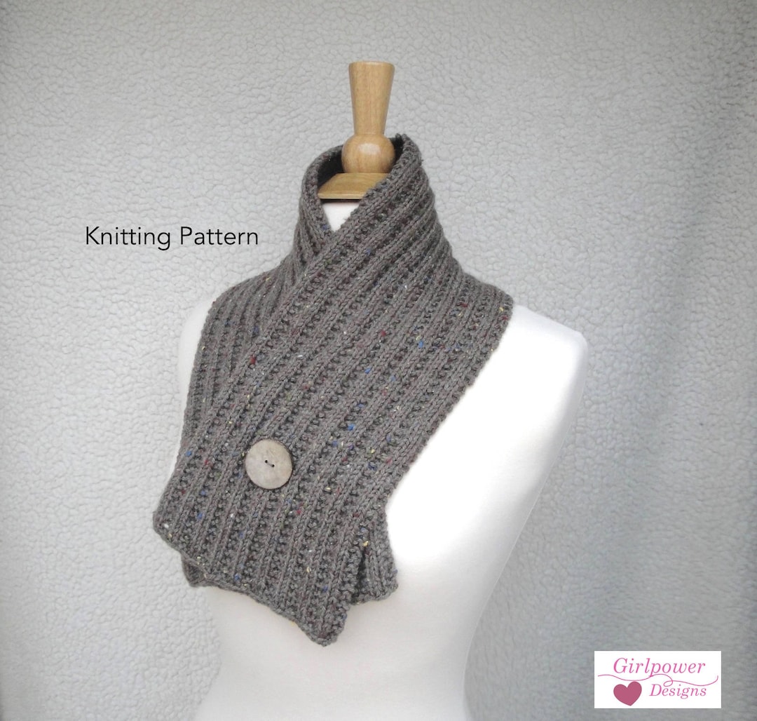 Button Wrap Scarf Knitting Pattern, DIY, Crossover Scarf, Cowl Scarf