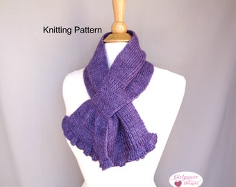 Ruffled Keyhole Scarf Knitting Pattern, Cozy Neck Warmer, Pull Through Style, Fingering Yarn, Women's Ruffle Scarf