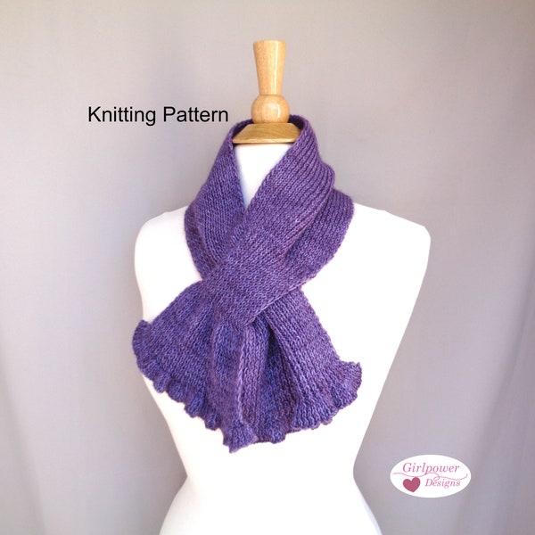 Ruffled Keyhole Scarf Knitting Pattern, Cozy Neck Warmer, Pull Through Style, Fingering Yarn, Women's Ruffle Scarf