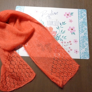 Scarf with Diagonal Lace Knitting Pattern, Mohair Lace Yarn, Light Weight Wrap, Lacy Diamond Design
