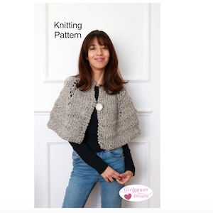 Shoulder Cape Knitting Pattern, Shoulder Warmer, Shawl with Button, Super Bulky Yarn, Capelette image 1