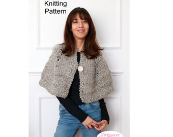 Shoulder Cape Knitting Pattern, Shoulder Warmer, Shawl with Button, Super Bulky Yarn, Capelette