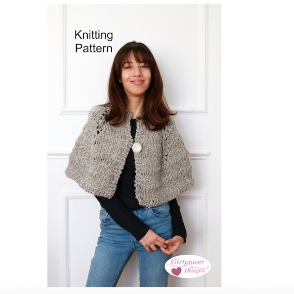 Shoulder Cape Knitting Pattern, Shoulder Warmer, Shawl with Button, Super Bulky Yarn, Capelette