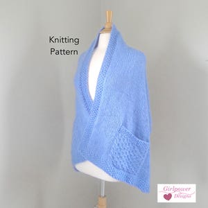 Wrap with Pockets Knitting Pattern, Reader Wrap, Rectangle Shawl, Easy Knit Pattern, Chunky Bulky Yarn, Men or Women image 1