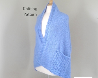 Wrap with Pockets Knitting Pattern, Reader Wrap, Rectangle Shawl, Easy Knit Pattern, Chunky Bulky Yarn, Men or Women