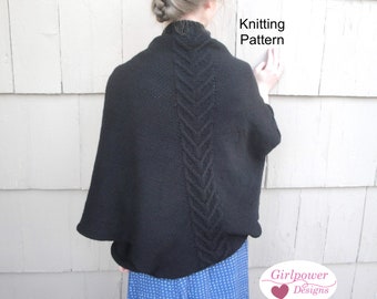 Shrug with Cable Detail Knitting Pattern, Cocoon Shawl Wrap, Worsted Yarn, Longhorn Cable