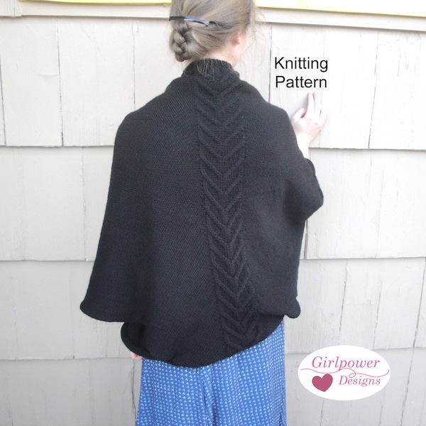 Shrug with Cable Detail Knitting Pattern, Cocoon Shawl Wrap, Worsted Yarn, Longhorn Cable