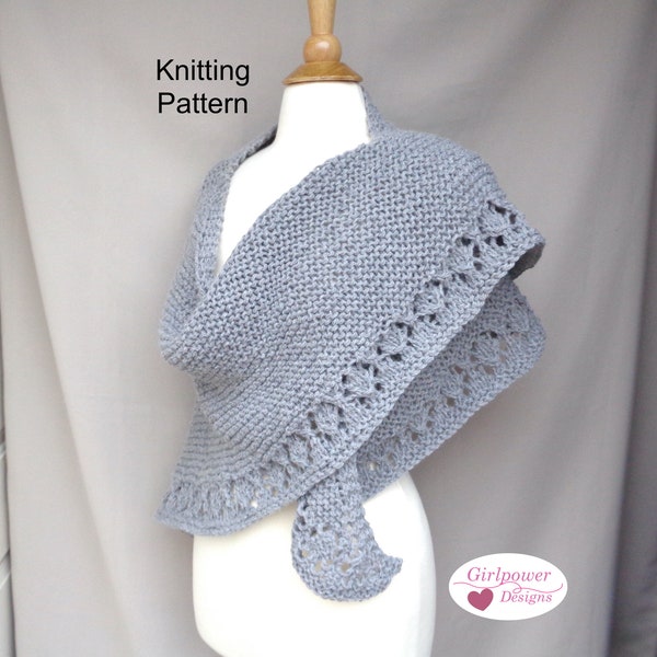 Garter Stitch Shawl with Diamond Lace Edge, Knitting Pattern, Top Down Triangle, Thick Cozy Shawl Wrap