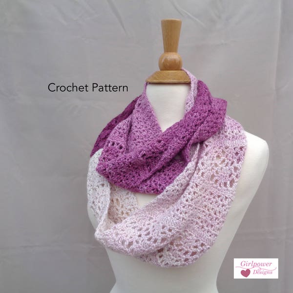 Infinity Scarf Crochet Pattern, Mesh Lace Blocks, DK Weight Yarn, Easy Crochet, Includes Chart, Women's Loop Scarf, Teen Girls Scarf