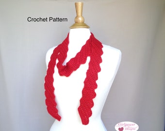 Zigzag Scarf Crochet Pattern, Quick Easy Fast, Worsted Yarn, Trendy Skinny Scarf, Scallop Texture