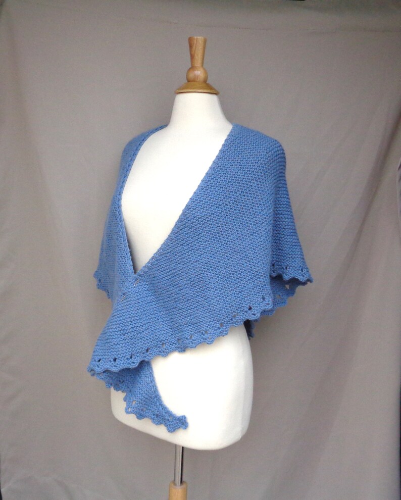 Shoulder Shawl with Eyelet Picot Edge, Knitting Pattern, Easy Knit Garter, Worsted Yarn, Prayer Shawl Wrap image 3