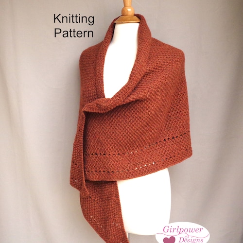 Moss Stitch Shawl With Eyelet Border Knitting Pattern Worsted Etsy