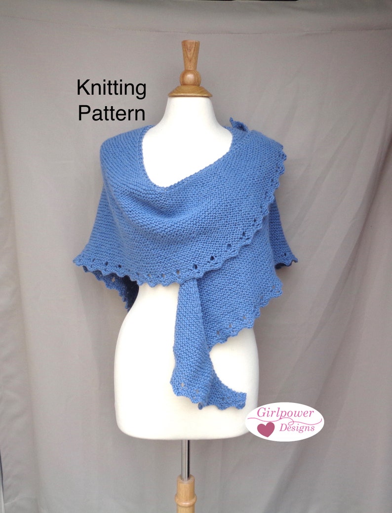 Shoulder Shawl with Eyelet Picot Edge, Knitting Pattern, Easy Knit Garter, Worsted Yarn, Prayer Shawl Wrap image 1