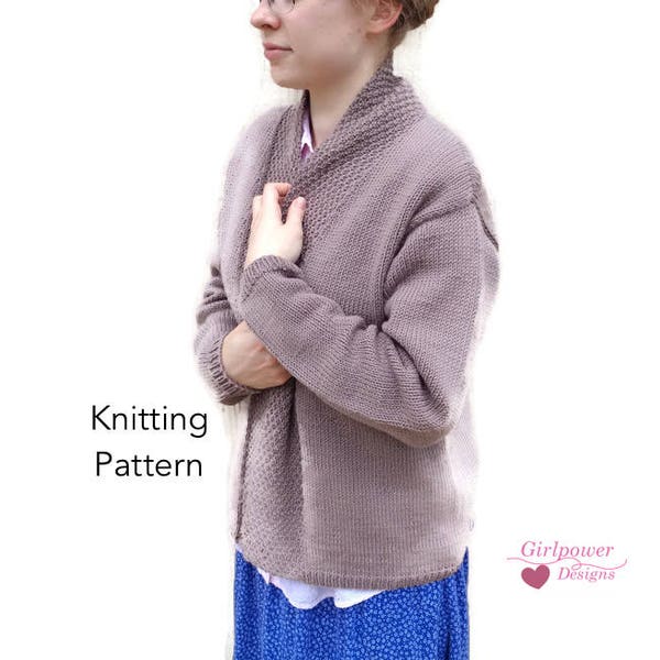 Drape Collar Cardigan Sweater Knitting Pattern, Long Drop Sleeves, Relaxed Oversized, DK Yarn, Women's XXS XS S M L Xl XXl, Shawl Collar