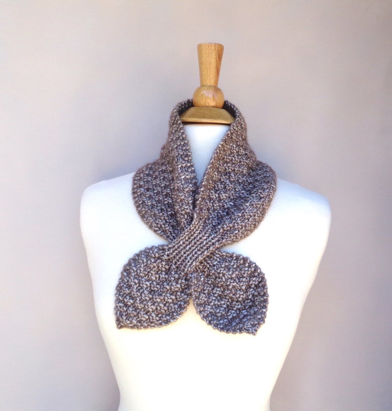 Box Stitch Ascot Scarf Knitting Pattern, Easy Neck Warmer Bow Scarf, Worsted Aran Yarn, Women & Teen Girls image 8