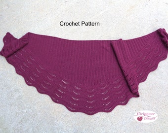 Half Circle Shawl Crochet Pattern with Scallop Lace Border, Sport DK Yarn, Large Scarf Wrap Prayer Shawl