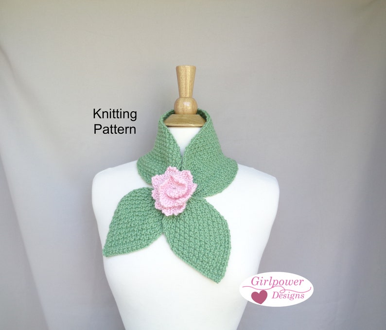 Women Teen Girls Keyhole Style Posy Ascot Scarf Knitting Pattern Worsted Yarn Neck Warmer Scarf with Rose Flower