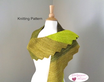 Curved Scarf Knitting Pattern, Shoulder Shawl, Infinity Cowl, Worsted DK Yarn, Garter Seed Stitch, Tooth Edge